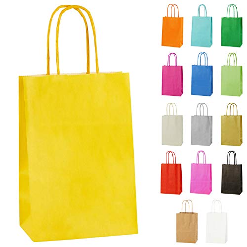 10 Extraklein Papiertüten für Partys und Geschenke mit Griffen - Gelbe - 140x210x80mm von Thepaperbagstore