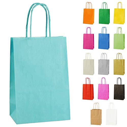 10 Extraklein Papiertüten für Partys und Geschenke mit Griffen - Hellblau - 140x210x80mm von Thepaperbagstore