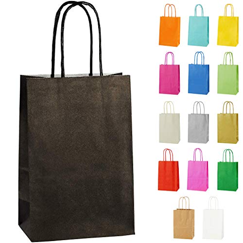 10 Extraklein Papiertüten für Partys und Geschenke mit Griffen - Schwarz - 140x210x80mm von Thepaperbagstore