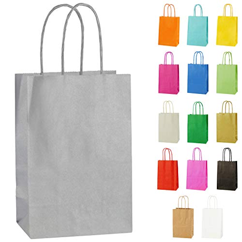 10 Extraklein Papiertüten für Partys und Geschenke mit Griffen - Silber/Hellgrau - 140x210x80mm von Thepaperbagstore