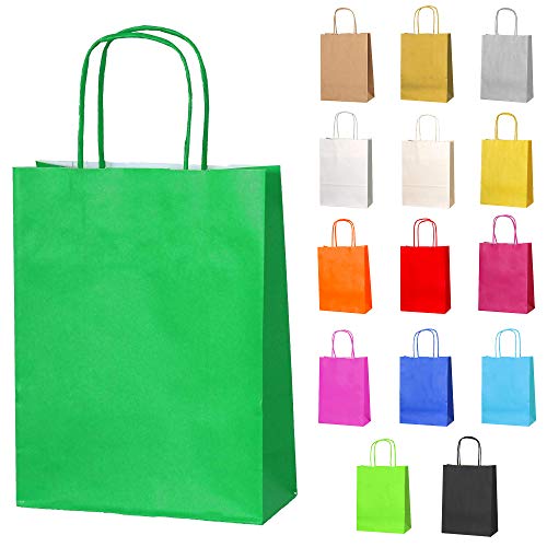 Thepaperbagstore 10 Papiertüten für Partys und Geschenke mit Griffen - Grün - 180x220x80mm von Thepaperbagstore