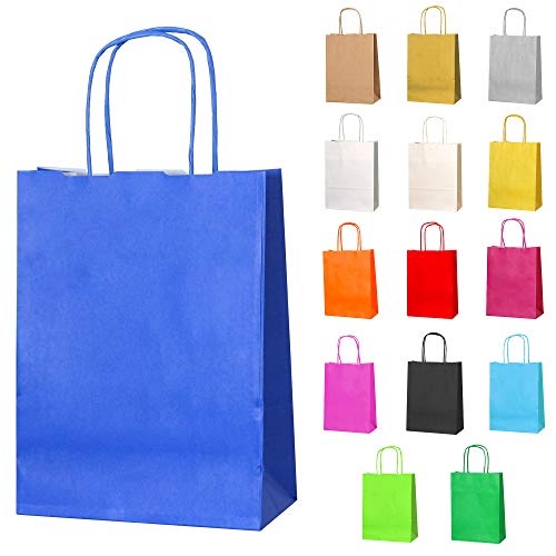 Thepaperbagstore 20 kleine Papiertüten mit gedrehten Griffen für Geschenke und Partys – Blau – 180 x 220 x 80 mm von Thepaperbagstore