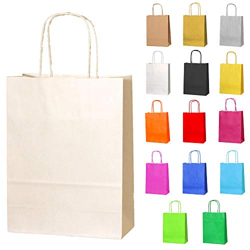 Thepaperbagstore 30 Papiertüten für Partys und Geschenke mit Griffen - Elfenbeinfarben/Creme - 180x220x80mm von Thepaperbagstore