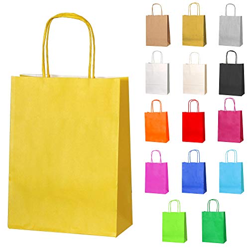 Thepaperbagstore 30 Papiertüten für Partys und Geschenke mit Griffen - Gelbe - 180x220x80mm von Thepaperbagstore