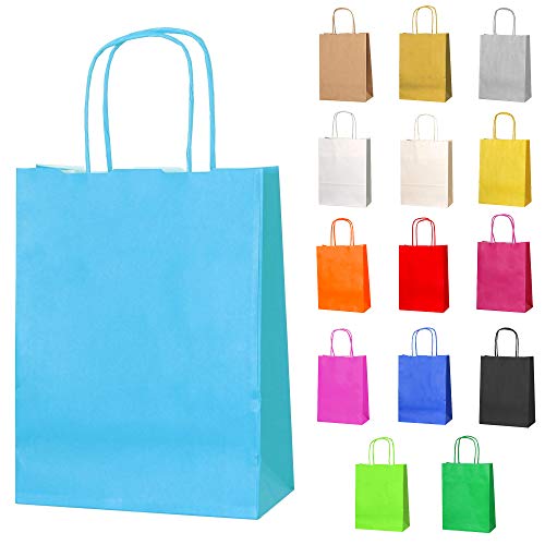 Thepaperbagstore 30 Papiertüten für Partys und Geschenke mit Griffen - Hellblau - 180x220x80mm von Thepaperbagstore