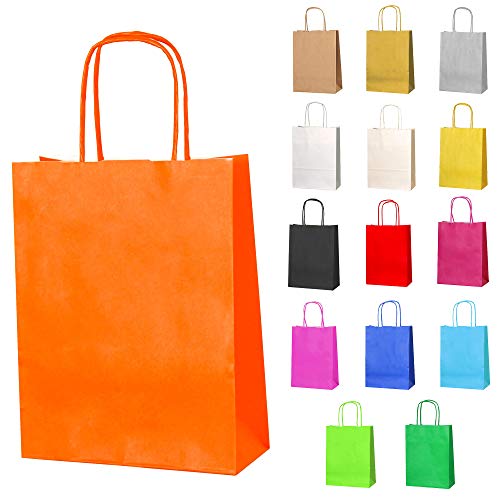 Thepaperbagstore 30 Papiertüten für Partys und Geschenke mit Griffen - Orange - 180x220x80mm von Thepaperbagstore