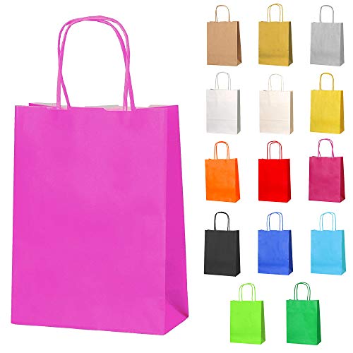 Thepaperbagstore 5 Papiertüten für Partys und Geschenke mit Griffen - Pink - 180x220x80mm von Thepaperbagstore