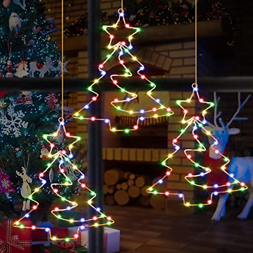 Therlan 3 Stück Weihnachtsdeko Fenster Beleuchtet, 55 LEDs weihnachtsbeleuchtung Fenster Mit Timer, LED Fensterbilder Beleuchtung Batterie, 8 Lichtmodi LED Fensterdeko Weihnachten Beleuchtet Bunt von Therlan