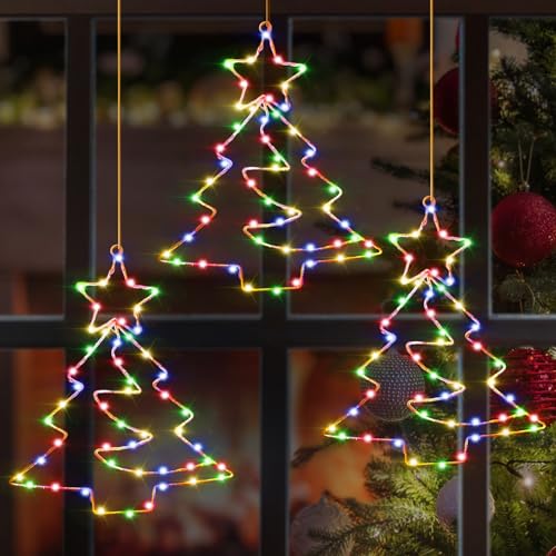 Therlan LED Fensterdeko Weihnachten Beleuchtet, 3 Stück LED Fensterbilder Weihnachtsbeleuchtung Mit Timer und Fernbedienung, 8 Lichtmodi Batterie Weihnachtsdeko Fenster Beleuchtet Bunt von Therlan