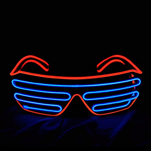 Therlan LED Brille, LED Leuchtende Brille, PartyBrille Leuchtend Led Glasses, Neon Rave Brille, Flashing Brillen, LED Kostüme Brille Sonnenbrille, Atzenbrille Led Brille für Kostüme Party (Rot-Blau) von Therlan