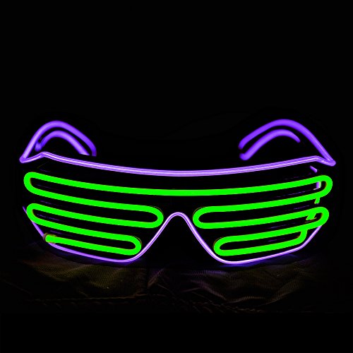 Therlan LED Brille, Neon Party Brille, Leuchten Brille, Flashing Atzenbrille, LED Kostüme Sonnenbrille PartyBrille Leuchtbrille für Rave EDM Party (Violett - Grün) von Therlan