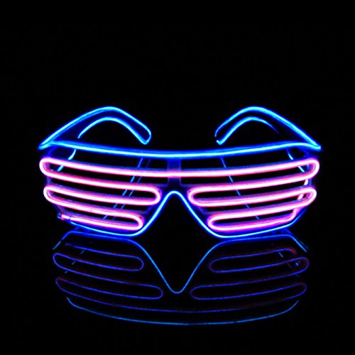 Therlan LED Brille Party, Neon Leuchtbrille, PartyBrille Leuchten, LED SonnenBrille, LED Flashing Kostüme Atzenbrille Led Brille für Rave EDM Party (Blau - Rosa) von Therlan