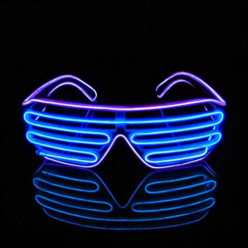 Therlan Led Brille, Neon PartyBrille, LED Party Brille Leuchten Sonnenbrille, LED Kostüme Leuchtbrille Atzenbrille für Rave EDM Party (Violett - Blau) von Therlan