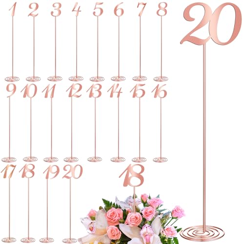 Therwen 20 Stück Metall-Tischnummern 1–20 Tischnummern für Hochzeitsempfang, 30,5 cm, Edelstahl, Party-Tischnummer mit stabilem Halter für Bankett, Hochzeit, Party, Event, Catering (Roségold) von Therwen