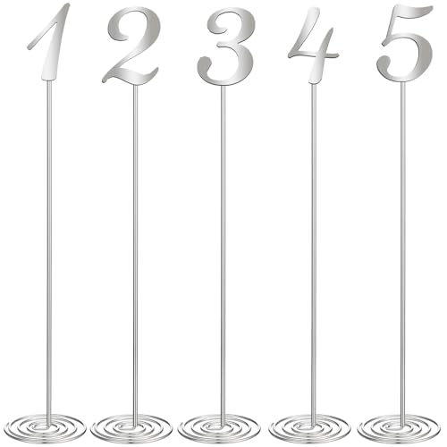 Therwen 20 Stück Metall-Tischnummern 1–20 Tischnummern für Hochzeitsempfang, 30,5 cm, Edelstahl, Party-Tischnummer mit stabilem Halterfuß für Bankett, Hochzeit, Party, Event, Catering (Silber) von Therwen