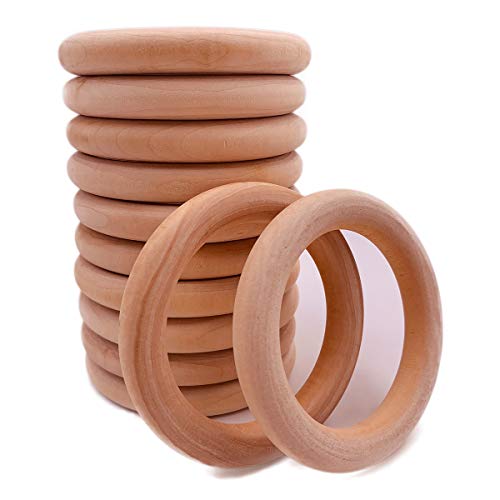 12 Stück Holzringe aus Naturholz ohne Farbe glatt unlackierte Holzkreise für Handwerk DIY Baby Beißring Anhänger Verbinder Schmuckherstellung (70 mm) von Thiecoc