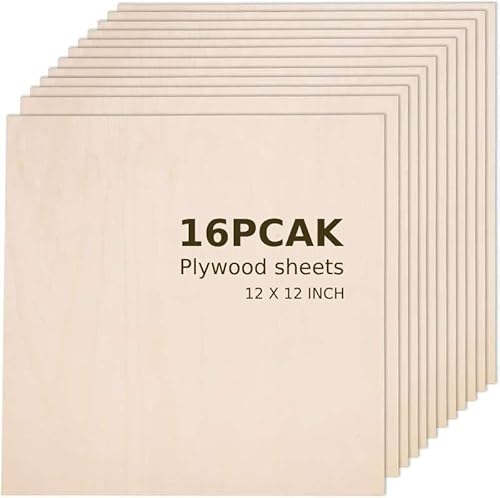 Basswood Sheets for Crafts 16Pcs 12" x 12" x 1/12 Inch- 2mm Thick Plywood Sheets with Smooth Surfaces-Unfinished Squares Wood Boards for Laser Cutting, Wood Burning, Architectural Models, Staining von Thiecoc