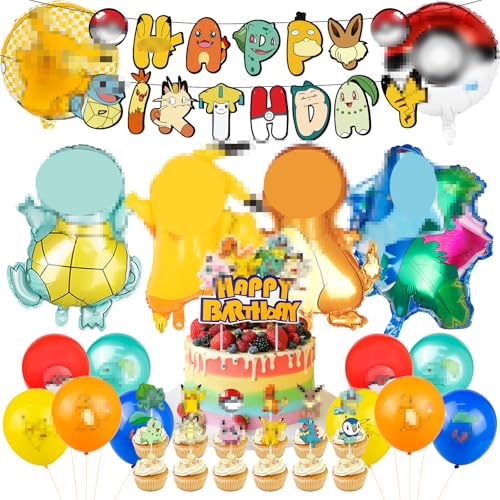 35Pcs Kinder Geburtstagsdeko, Ballons Kinder Geburtstag Party Set, Happy Birthday Tortendeko Cake Topper Set, Kindergeburtstag Party Zubehör, Birthday Decorations, Anime Party Deko Geburtstag von Thingehoy