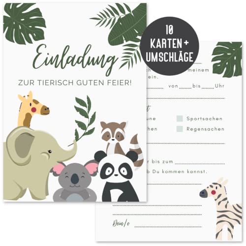 Things of Happiness 10 Einladungskarten zum Kindergeburtstag Dschungel-Tiere by Geburtstagseinladungen Zootiere mit Umschlägen | Einladung zum Geburtstag Kinder Mädchen Junge (Safari) von Things of Happiness