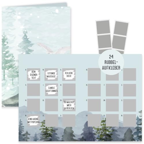 Adventskalender zum Rubbeln Männer Kinder Frauen | DIY Weihnachtskalender | DIY Adventskalender | Rubbel Kalender zum selbst beschriften und frei rubbeln | Klappkarte DIN A4 (Blau Winter) von Things of Happiness