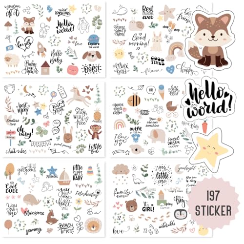 Baby Sticker Set Fotoalbum | 197 Aufkleber Babyalbum | Baby-Sticker für Scrapbook | Baby erste Jahr, Meilenstein-Sticker Junge und Mädchen Grün Eucalyptus (Baby) von Things of Happiness