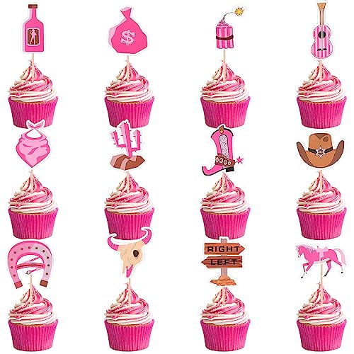 Thinp 12 Stück Cupcake-Topper Cowgirl Cupcake Toppers Western Cupcake Toppers Muffin Deko Wester Cowboy Tortendeko Picks Kuchendekoration Set Tortenaufleger Cowboy-Thema Topper,für Geburtstag Dekor von Thinp