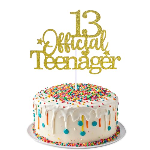 Thinp 13 offizielle Teenager-Kuchenaufsätze, 13. Geburtstag, glitzernde, offizielle Teenager-Dekoration, 13. Geburtstag, Dekoration für Mädchen und Jungen (Gold) von Thinp