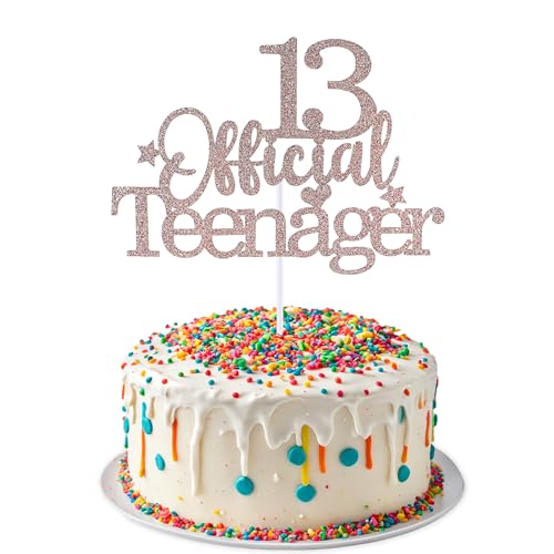 Thinp 13 offizielle Teenager-Kuchenaufsätze, 13. Geburtstag, glitzernde, offizielle Teenager-Dekoration, 13. Geburtstag, Dekoration für Mädchen und Jungen (Roségold) von Thinp