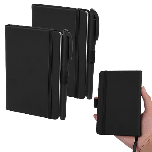 Thinp 2 Stück Notizbuch A6,Notizbuch Kleine,14x9.5cm Notizblock,Pocket Notebook,Mini Notizblock aus Leder,Taschennotizbuch mit Stift Notizbücher Set,Journale Buch Bulk schwarz Notizheft,für Büro Schul von Thinp