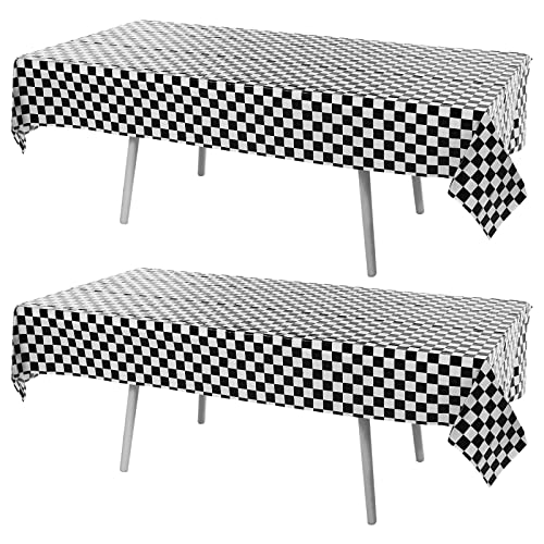 Thinp 2 Stück Schwarz Weiß Karierte Tischdecke,137x274cm Schwarz Karierte Kunststoff-Tischdecke,Rennstrecke Tischdecken Tischdecke Racing mit Karierter Flagge Karierte,für Rennwagen Party Dekorationen von Thinp