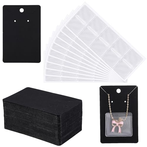 Thinp 200 Stück Ohrring Halskette Display Karten Set,9x6cm Halskette Display Karten,Ohrring Karten Halter,Kraftpapier Ohrring Ständer mit 100 Selbstsiegelnde Beutel,für Ohrringe Halsketten Armbänder von Thinp