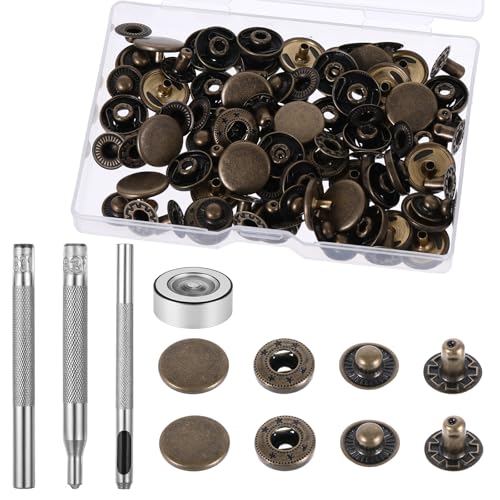 Thinp 24 Sets Druckknöpfe,Metall Druckknopf Set,Metallknöpfe mit 4 Druckknöpfe Installationswerkzeuge,Kupfer Druckknöpfe,Kleidung Druckknopf,für Leder Kleidung Jacken Jeans Brieftasche Handtasche von Thinp