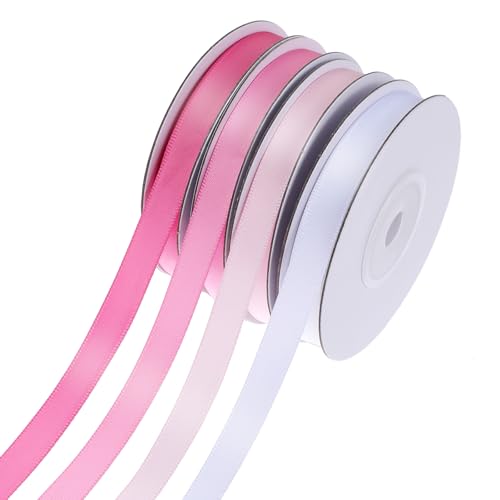 Thinp 4 Rollen rosa Schleifenband, 0,9 cm rosa Satinband, weiß/hellrosa/pink/Hot Pink, Schleifen-Set, rosa Haarband, dünnes rosa Band für Geschenkverpackungen, Basteln, Blumenstrauß, Einladung, von Thinp