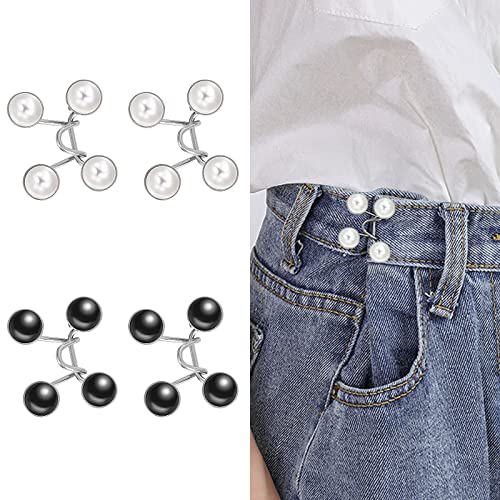 Thinp 4 Set Pearl Jean Knopfnadeln,Verstellbare Nagelfreie Taillenschnallen,Jeans Pearl Hosenknöpfe,Taillenschnallenverlängerung,Kein Nähen Erforderlich Knopfnadeln,Abnehmbarer Jeansknopf Hosen Clips von Thinp