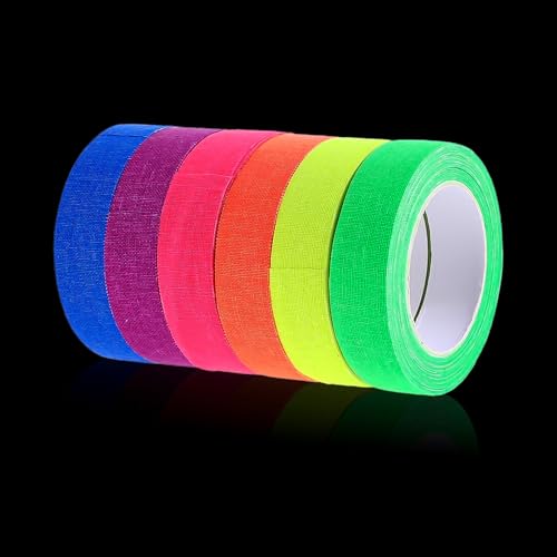 Thinp 6 Rollen Neon Klebeband Schwarzlicht,Fluoreszierendes Klebeband Wasserfest,Leuchtendes Band Selbstklebend,Markierungsband,Warnband Phosphorband,für Treppen Wänden Bühnenbedarf Partydeko-5mx15mm von Thinp