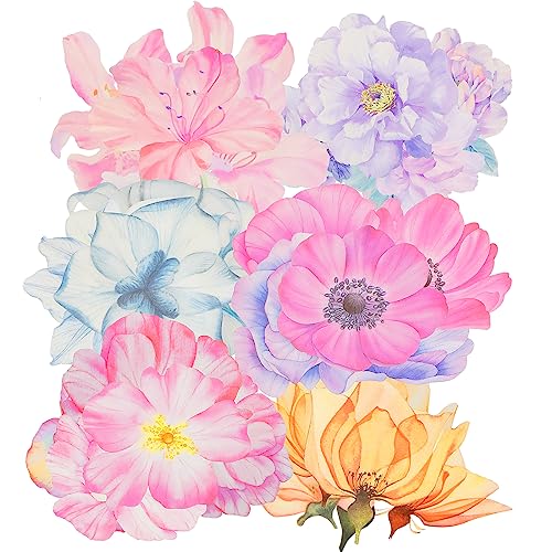 Thinp 60 Stück Blumen Sticker Große Blumenaufkleber Süße Florale Scrapbooking-Sticker Large Size Flower Stickers Flowers Wasserdicht Vinyl Stickers Vintage Blumen-Aufkleber, für Scrapbooking DIY von Thinp