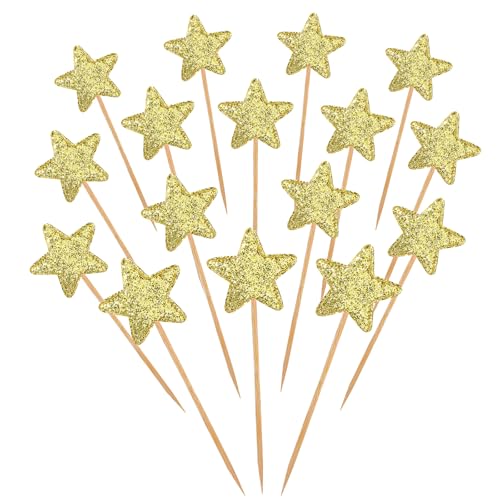 Thinp Cupcake-Topper mit goldenen Sternen, glitzernde Sterne, Cupcake-Picks, Sterne für Kuchendekoration, Stern-Kuchenaufsätze, goldene Cupcake-Topper, Sticks für Hochzeit, Verlobung, Brautparty, von Thinp