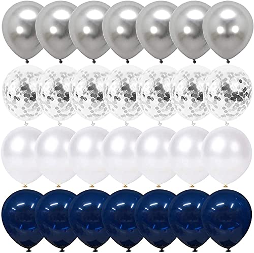 YMSZ Luftballons Blau Silber Konfetti, 50 Stück 30 cm Silber Metallic Ballons für Geburtstags Baby Duscht Abschlussfeier-Valentinstag Dekorationen von Thomtery