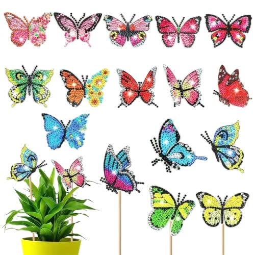 Thoquene 16 Stück DIY Diamond Painting Schmetterling Kinder für Garten Dekor von Thoquene