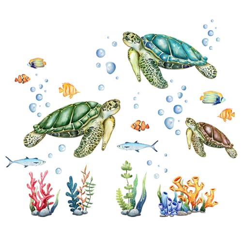 Thoquene 2 Stück Wandtattoo Fische Schildkröte Seetang Unterwasserwelt Meer Badezimmer Bad(30x60cm) von Thoquene