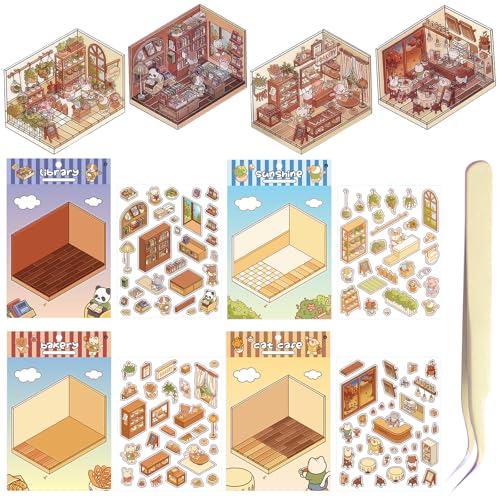 Thoquene 4 Sets 3d Vinyl Sticker Scene Set für Relief Stress, Mit Tweezers von Thoquene