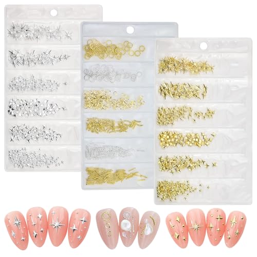 Thoquene 600 Stück Nail Art Charms Gold und Silber 3d Stern für Nägel, Legierungsmaterial von Thoquene