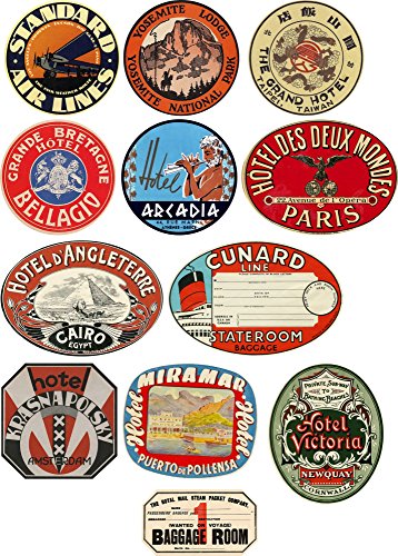 Vintage Stil Reise Koffer Gepäck Etiketten Set von 12 Vinyl Aufkleber Set 1 von 4 von Thorpe Signs