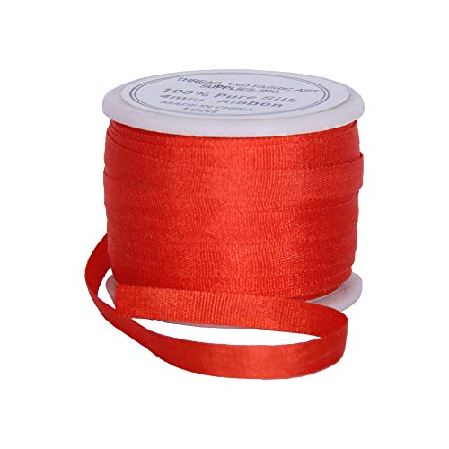 Seidenband – 2 mm, 4 mm, 7 mm, 13 mm breiten – 50 Farben 4mm rot (poppy red) von Threadart