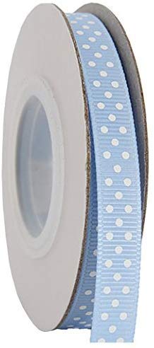 Threadart Ripsband mit Punkten, 0,95 cm, 9,1 m, Babyblau – bedrucktes weißes Punktemuster – für Schleifen, Dekorationen, Haarspangen und mehr von Threadart