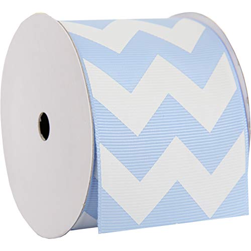 Threadart Ripsband mit Zickzackmuster, 5,4 cm – 4,5 m – Hellblau – bedrucktes weißes Chevron-Muster – für Schleifen, Dekorationen, Haarspangen und mehr von Threadart