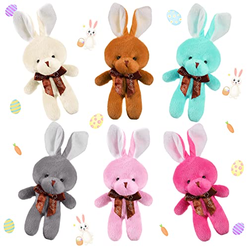 6 Stück Ostern Mini Farbige Plüschhasen Kuscheltier Hasen Pastell Ostern Plüsch Kaninchen Niedliche Kleine Stofftiere Tischdeko für Eiersuche Frühling Hochzeit Deko Gastgeschenk, 6 Stile von Threan