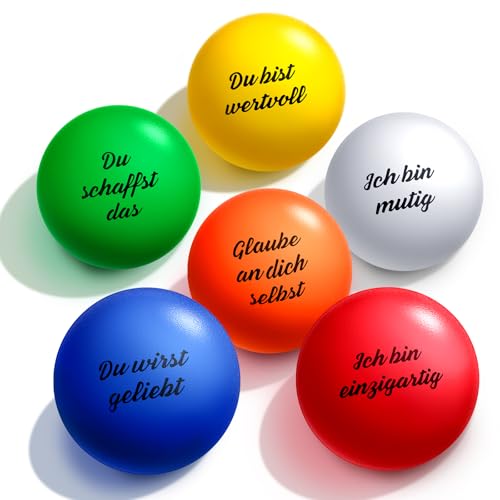 6 Stück Stressball Erwachsene mit Inspirierenden Worten 6,3 cm Motivierend Antistressball Motivation Knautschball Stressabbau Wutball für Adventskalender Mitgebsel Geschenk, 6 Farben von Threan