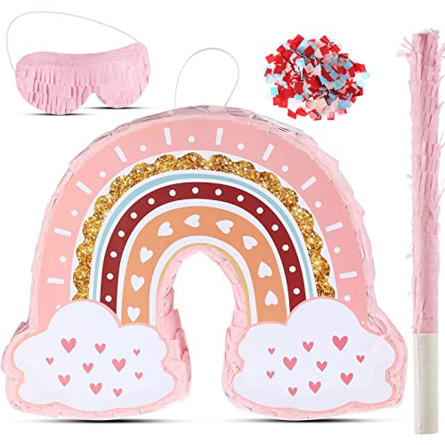 Boho Party Pinata Regenbogen Pinata Set inklusive Stock Augenbinde und Buntes Konfetti für Kinder Geburtstag Baby Shower Party Zubehör von Threan