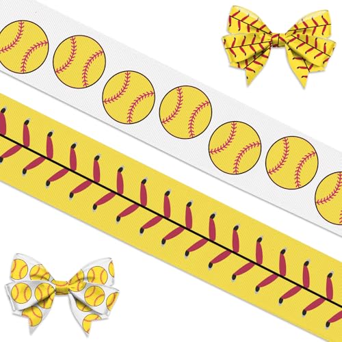 Threetols 2 Rollen 9,1 m Baseball-Bänder, 2,2 cm Gelb-Weiß, Ripsbänder, Sportbänder, Wickelbänder, Bastelbänder für Sport-Team-Dekoration und Themenparty-Dekorationen von Threetols